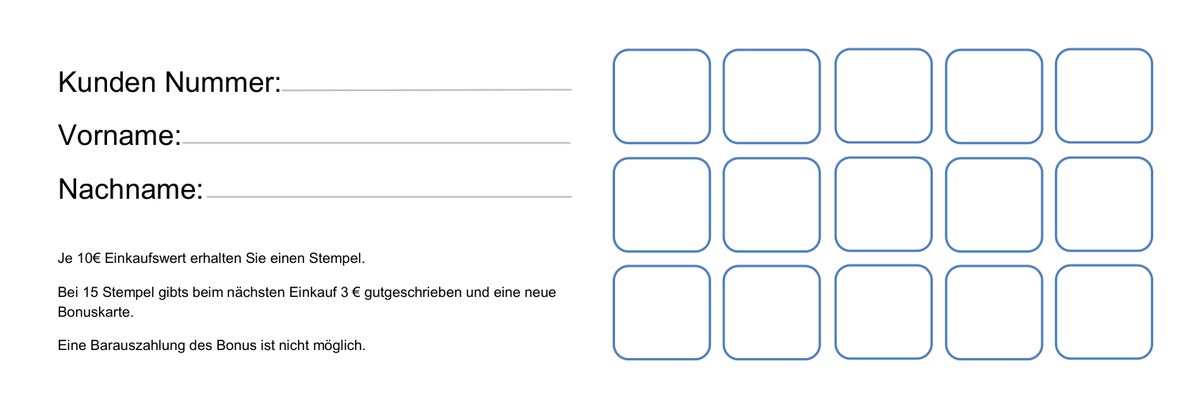 Bonuskarte von KAUFFMANN spielen & schenken – Innenseite mit Stempelfeldern